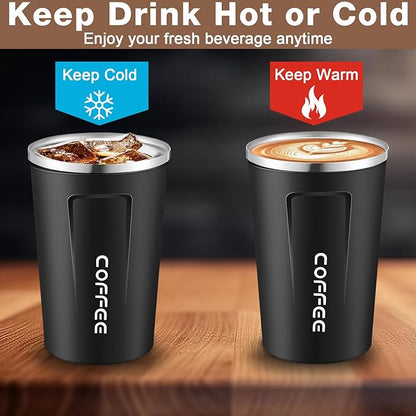 6 Pack Travel Coffee Mugs 12oz Double Wall Insulated Coffee Cups Bulk with Lid Vacuum Stainless Steel Leak Proof Reusable Portable Tumblers for Cold and Hot Drinks(Black, White, Pink)