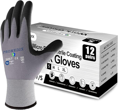 PROMEDIX P Nitrile Coated Work Gloves,MicroFoam Safety Work Gloves Men,Seamless Knit Nylon&spandex Gloves with Grip