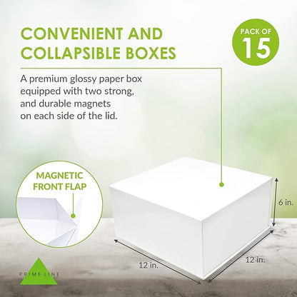 Prime Line Packaging Christmas Gift Boxes with Lids for Presents, Holiday Gift Boxes, Large White Gift Box for Small Business, Weddings, Birthdays, Storage, Bulk, 12x12x6, 15 Pack