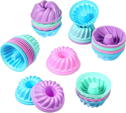 48Pcs Silicone Baking Cups, Non-stick 4 Shape Baking Molds, Heat Resistant and Resuable Mini Silicone Muffin Cups for Muffins, Jelly and Cake Baking