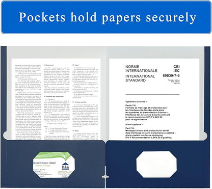 Zzrywuty File Folders with Pockets Letter Size, 50-Pack Paper Folders with Card Slot, Two Pocket Folders for School Students, Businessmen, Home and Office Workers（Old Blue）