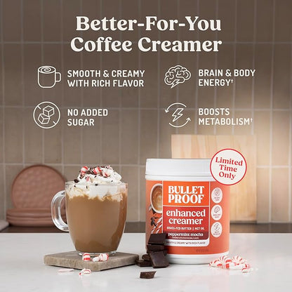 Bulletproof Peppermint Mocha Creamer, 14.8 Ounces, Keto Coffee Powder Creamer with MCT Oil and Grass-Fed Butter