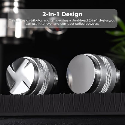 IKAPE Coffee Products, 53mm Coffee Distributor & Hand Tamper, Adjustable Depth Espresso Distributor Fits All 53mm Espresso Portafilter, Compatible with 54MM Breville Bottomless Portafilter (Silver)