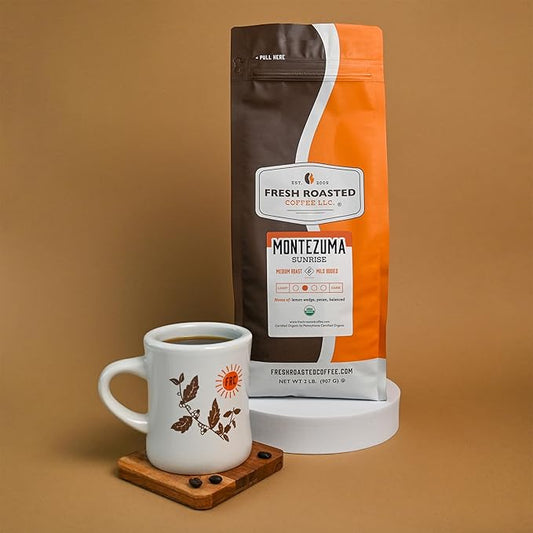 Fresh Roasted Coffee, Organic Montezuma Sunrise| USDA Organic, Kosher | Medium Roast 5 lb (80 oz) Ground
