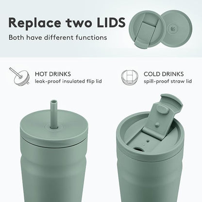 COKTIK 20oz Insulated Tumbler with Lid and Straw 2 Lids (Straw/Flip) Iced Coffee Cup Reusable Stainless Steel Travel Mug Water Bottle Cupholder Friendly for Women Men Her Him (Bay Leaf)