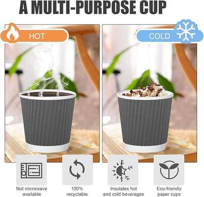 500 Pack Paper Espresso Coffee Cups, 4 oz Disposable Coffee Cups,Corrugated Insulated Ripple Wall, Paper Ripple Cup for Coffee, Hot Chocolate and Hot Tea Drinks -Gray