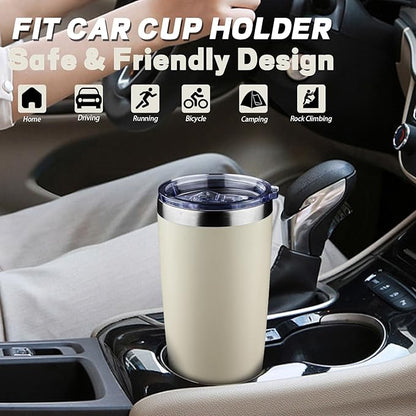 20 oz Tumbler with Lids and Straws, Stainless Steel Insulated Coffee Tumbler, Double Wall Vacuum Insulated Travel Mug Cup, Leakproof Thermal Coffee Cup for Hot and Cold Drinks (cream)