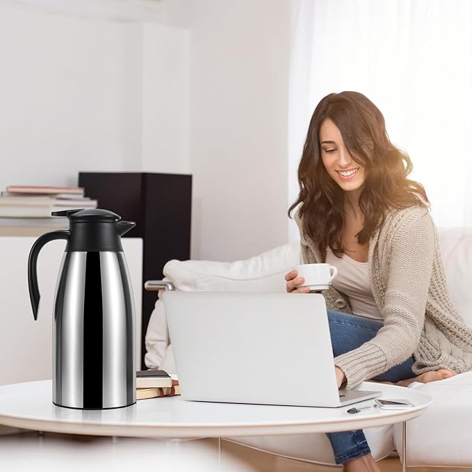 70 oz Thermal Coffee Carafe for keeping hot, Updated Carafe for hot liquid, Airpot Stainless Steel Thermos Urn Beverage Dispenser Vacuum Thermal Pot for Coffee, Hot Water,Keep Hot 12 Hour(silver)