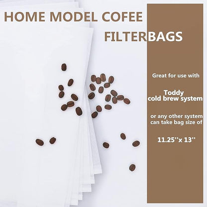 Cold Brew Coffee Filter Bags - 100 Pack Home Cold Brew System Filters for Cold Brew Coffee Maker 11.25''x13'' Home Model Disposable Coffee Brewing Bag
