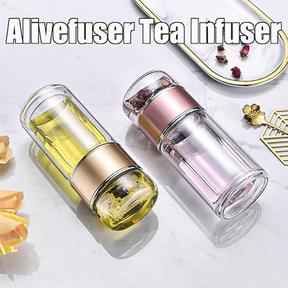 Tryteava Glass Infuser, Tryteava 3-in-1 Smart Tea Infuser, Portable Glass Double Wall Tea Infusers Bottle, with Stainless Steel Filter, Hot & Cold Brew, For Loose Leaf, Office Home (Pink, 280ml)