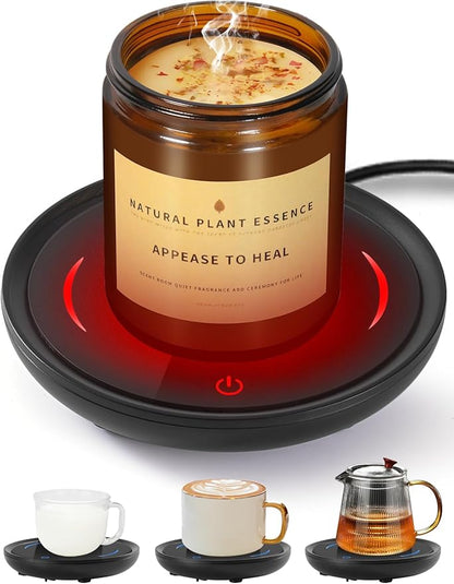 PUSEE Candle Mug Warmer, Gravity-Induction Coffee Mug Warmer for Desk with 2 Temp Settings, Auto Shut Off Coffee Cup Warmer, Beverage Warmers Heating Plate for Coffee, Tea, Milk and Candle Wax