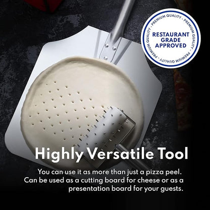New Star Foodservice 50219 Aluminum Pizza Peel, Wooden Handle, 9 x 11 inch Blade, 26 inch overall