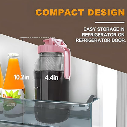 Cold Brew Coffee Maker Jar - 64oz Thick Glass Multipurpose Mason Pitcher Spout Lid with Handle & Stainless Steel Filter for Iced Coffee, Lemonade, Ice Tea, Homemade Fruit Drinks Container
