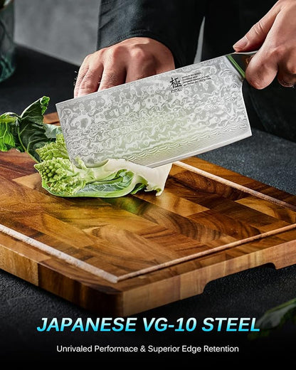 KYOKU Gin Series Vegetable Cleaver Knife, 7" Asian Vegetable Knife, Japanese VG10 Damascus Stainless Steel Knife, Professional Kitchen Knife with Silver Ion Blade G10 Handle Mosaic Pin Sheath & Case