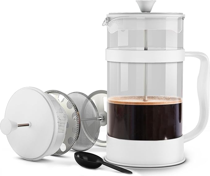 Utopia Kitchen 12 Ounce 0.35 Liter French Press Coffee Maker, Tea Maker, Travel Coffee Presses, Heat Resistant Thickened Borosilicate Coffee Pot for Camping Travel Gifts, White Pack of 1