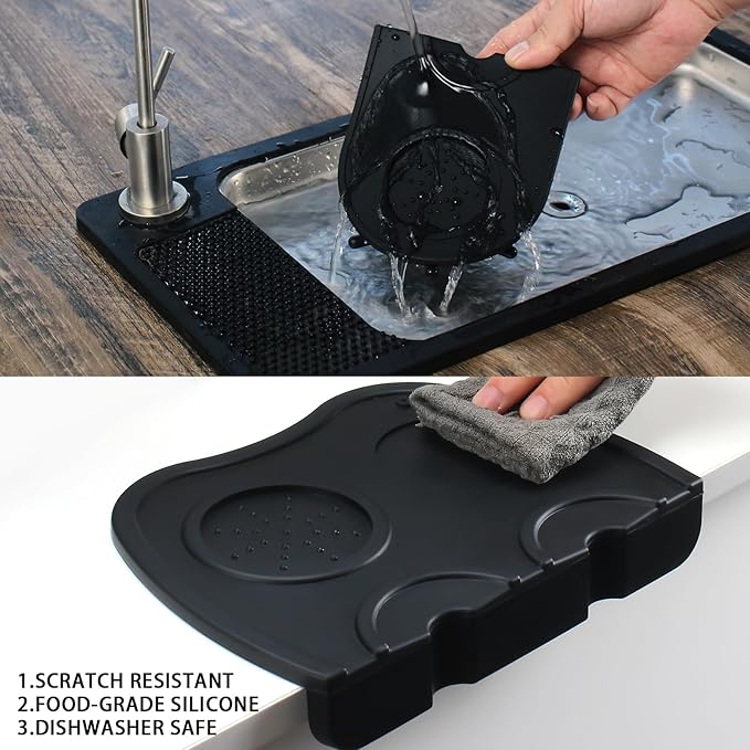 Espresso Tamping Mat, Silicone Coffee Tamper Mat with Corner Edge Tamp Support Station for Countertop, Barista Tools, Espresso Accessories, Large, Black