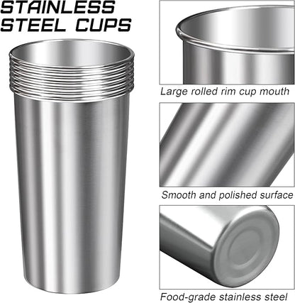 Ruisita 6 Pack 20 oz Stainless Steel Cups Metal Shatterproof Stackable Pint Drinking Cups for Adults or Kids (20 oz/600 ml)