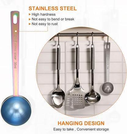 HARFINGTON 2pcs Coffee Scoop Spoon 2tbsp (6tsp, 30ml) 304 Stainless Steel Long Handle Teaspoon/Tablespoon Measuring Spoons Scoops for Tea Sugar Kitchen, Multicolor