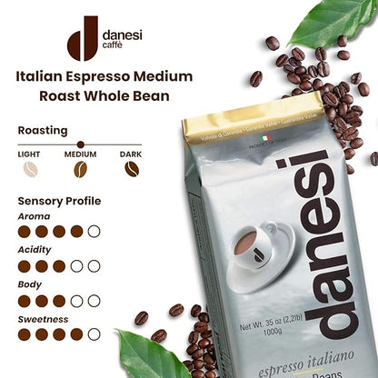 Danesi Caffe Italian Whole Coffee Beans - Espresso Coffee Beans and Medium Roast Whole Bean - Perfect for Espresso Machines, French Press, and Home Brewing - Gold (13.2 lb)