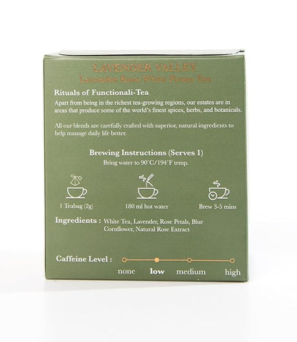 Luxmi Estates Lavender Valley Organic Lavender Tea (25 Tea Bags) Low Caffeine Tea Bags For Sleep, Relaxing, Calming, and Stress Relief, With Certified Organic Darjeeling Makaibari White Tea