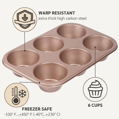 Non Toxic Nonstick 6 Cup Jumbo Muffin Pan | Large Cupcake Tin for Oven | Nontoxic Muffin Tins Big Size | PFOA Free Cupcakes Tray