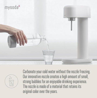 Mysoda Ruby 2 Sparkling Water Maker - Soda Streaming Machine Silent Carbonated Water Machine Robust Long-Lasting Aluminium Soda Maker 1L Water Bottle Without CO2 Cylinder - Colour White Soda Machine
