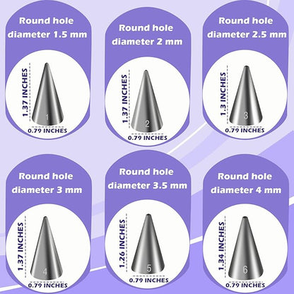 Hendiy 6 Pcs Round Piping Tips Set, Stainless Steel Icing Tips Cupcake Frosting Nozzles Small Decorating Piping Tip, Cake Writing Icing Decorating Tool for Cookies Cupcake