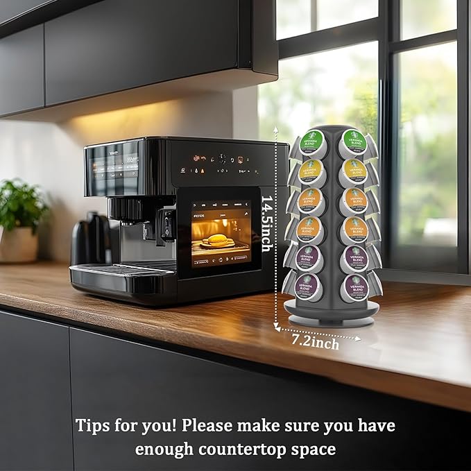 CSH K Cup Holder, 36 K Cup Storage, Coffee Pod Organizer Carousel, Spins 360 Degree Quietly, Kcup Holder for Counter, Kitchen, Office, Matte Gray
