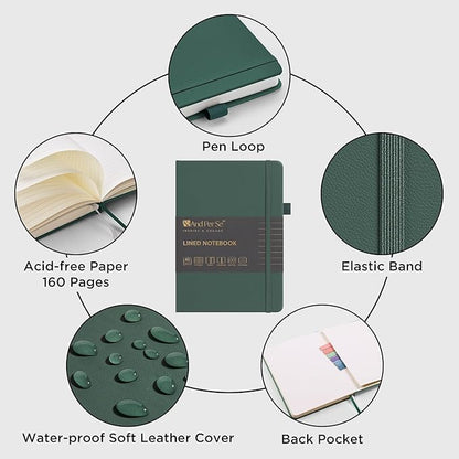 &And Per Se Lined Journal Notebook (5 Packs), 160 Pages, A5 5.7 x 8 inches College Ruled Thick Paper Notebook Journals for Writing, Hardcover Notebooks for Women Men Office School (Green)