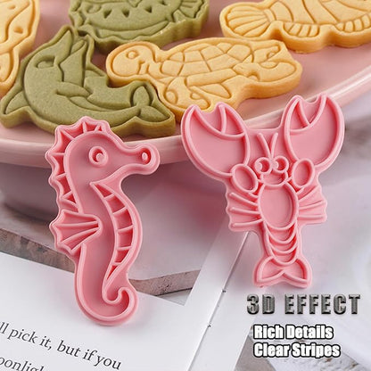 8 Pcs Ocean Cookie Cutters Set Baking Molds 3D Ocean Press type Cookie Cutter for Baking, Fondant, Cheese, and Pastries