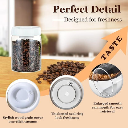 Vacuum Glass Jar with Airtight Lid,27floz/800ml Borosilicate Glass Coffee Canister Container,Perfect for Coffee Beans & Grounds,Loose Leaf Tea,Candy,Sugar,Nuts,Spices
