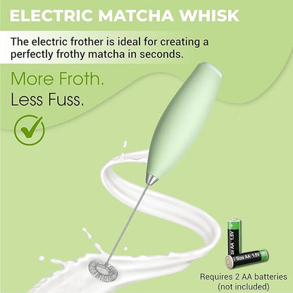 Matcha Whisk Set with Matcha Bowl - Matcha Set Included Electric Frother, Bamboo Whisk, Matcha Spoon, Bamboo Holder, Sifter, Spoon Stand (Mottled Green)