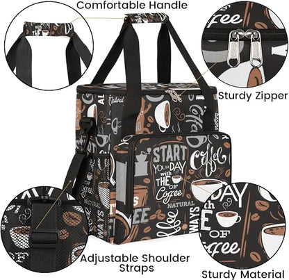 coffee cup coffee beans gray Coffee Maker Carring Bag Travel Carrying Storage Tote Bag Compatible Portable Single Serve Coffees Brewer Case with Pockets for K-cup Pods
