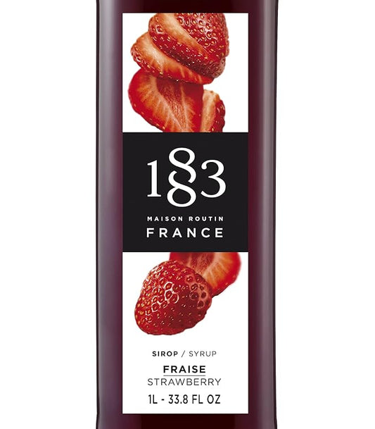 1883 Strawberry Syrup for Drinks, Made in France, 1 Liter Glass Bottle