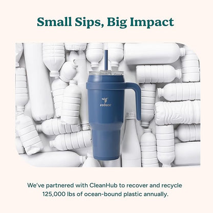 REDUCE 40 oz Stainless Steel Tumbler with Handle - Dual-Wall Vacuum Insulated Travel Mug, Sweat-Proof Lid & Reusable Straw - Keeps Drinks Cold for 24 Hrs, Fits Cupholders, Dishwasher Safe - Sangria