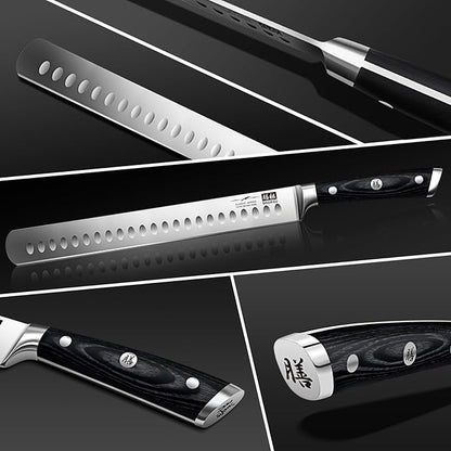 SHAN ZU 12" Brisket Slicing Knife - Carving Slicing Meat Knife Professional German 1.4116 Stainless Steel Razor Sharp Blade, Ergonomic Wood Handle & Full Tang Design, Gift Box Included