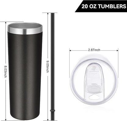 VEGOND Stainless Steel Tumblers Bulk 6 Pack, 20 oz Vacuum Insulated Skinny Tumblers with Lid and Straw, Double Wall Coffee Mug, Travel Water Cup, Black