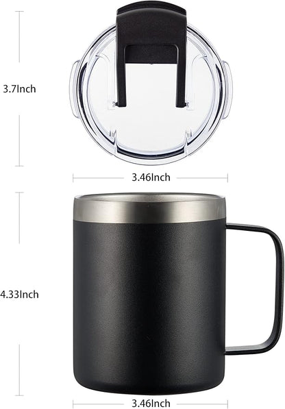 ALOUFEA 12oz Insulated Coffee Mug Cup with Handle, Stainless Steel Travel Coffee Mug with Flip Lid, Double Wall Vacuum Coffee Tumbler, Cream