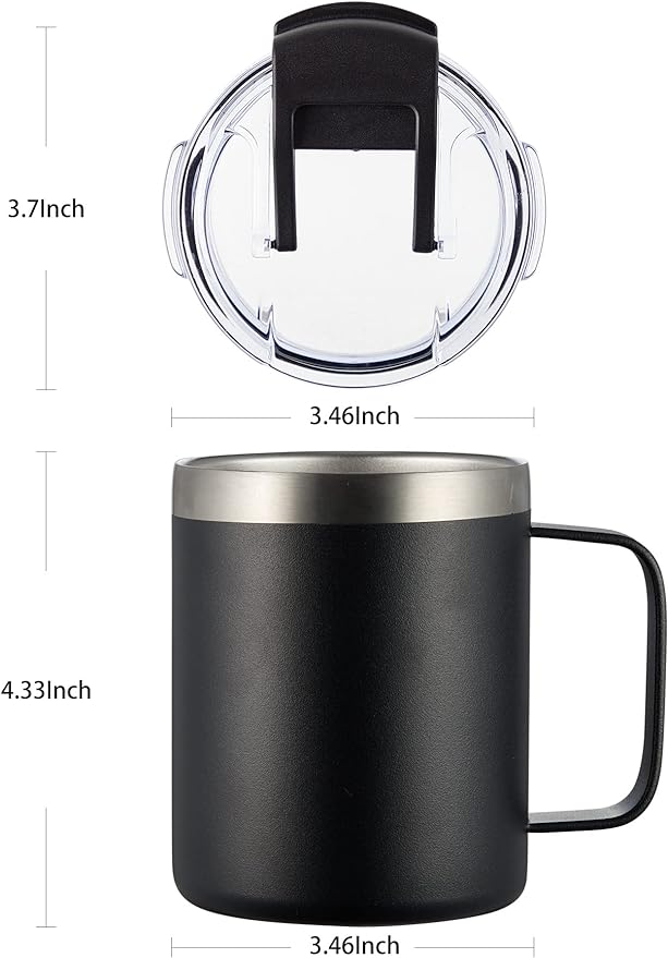 ALOUFEA 12oz Insulated Coffee Mug Cup with Handle, Stainless Steel Travel Coffee Mug with Flip Lid, Double Wall Vacuum Coffee Tumbler,Nut Brown