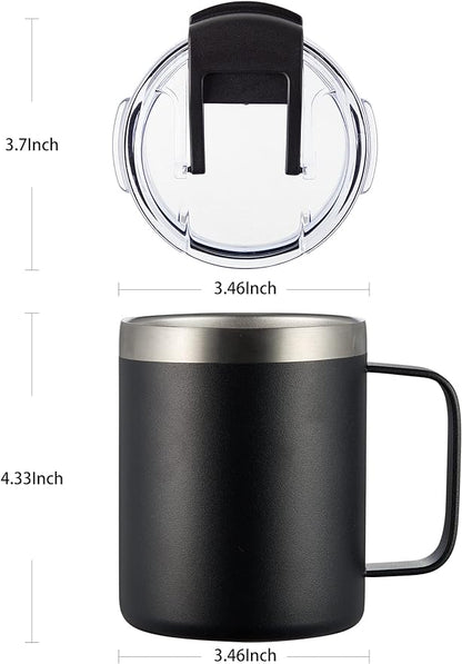 ALOUFEA 12oz Insulated Coffee Mug Cup with Handle, Stainless Steel Travel Coffee Mug with Flip Lid, Double Wall Vacuum Coffee Tumbler,Nut Brown