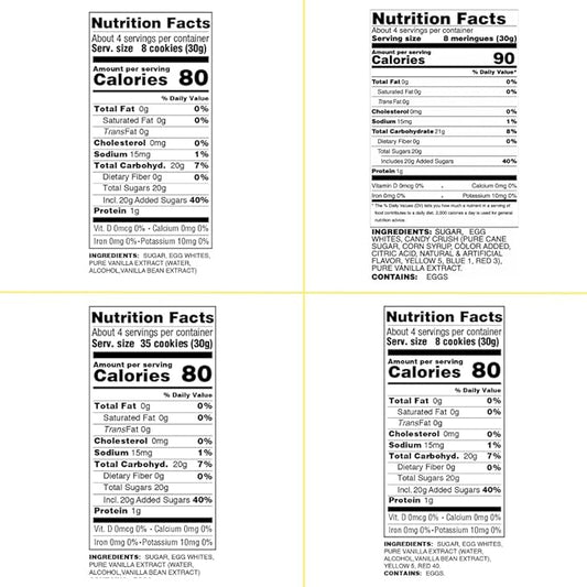 4 Pack Krunchy Melts Original Meringue Cookies | So Vanilla 4-Pack | Vanilla, Vanilla Minis, Vanilla Sprinkles, Rainbow Vanilla | Only 80-90 Calories Per Serving | Low Fat/Fat Free, Gluten Free, Dairy Free (4 Oz)