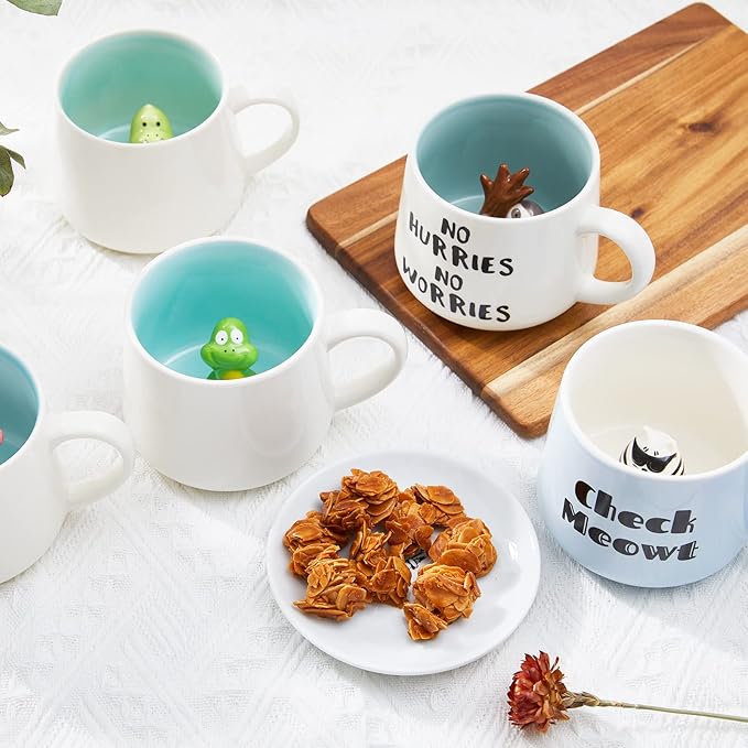 Monkey Ceramic Cup Hidden 3D Animal Inside Mug,12 oz Cute Cartoon Handmade Figurine Mugs,Christmas Birthday Surprise for Friends Family or Kids (Monkey)