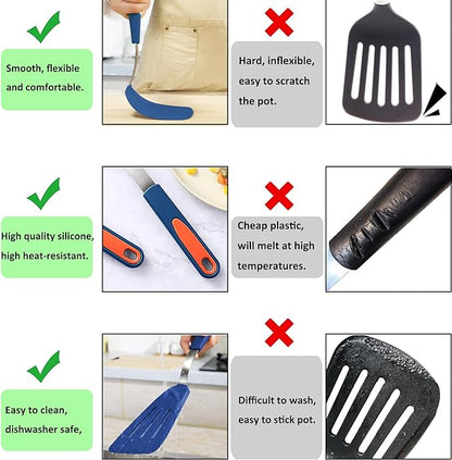 To encounter 5 Pieces Silicone Spatula Set, Non-Stick Silicone Turner Spatulas, Heat Resistance Cooking Utensils, Flip Turner for Fish, Egg, Pancake, Navy Blue