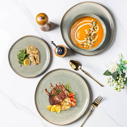 AmorArc Ceramic Dinner Plates Set of 6,10.5 Inch Handmade Reactive Glaze Stoneware Plates,Rustic Shape Dinnerware Dish Set for Kitchen,Microwave & Dishwasher Safe,Scratch Resistant-Reactive Color