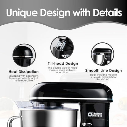 Kitchen in the box Stand Mixer, 900W 8.5QT Kitchen Electric Mixer, 6-Speed Large Capacity Food Mixer for Home Cooks with Egg Whisk, Dough Hook & Flat Beater (Black)