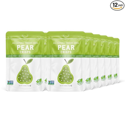 Nature’s Turn Freeze-Dried Pear Crisps – Healthy, Gluten-Free, Crispy & Delicious, Plant-Based Snack, Ideal for Cereal, Smoothies, School Lunches, & On-the-Go, Bags of 12 (0.53 oz Each)