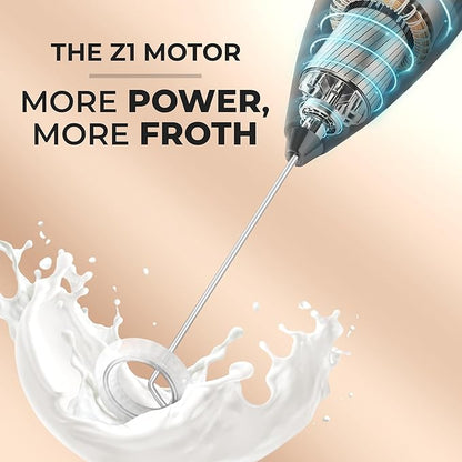 Zulay Kitchen Powerful Milk Frother Wand With 4 AA Duracell Batteries - Ultra Fast Handheld Drink Mixer - Electric Whisk Foam Maker for Coffee, Lattes, Cappuccino, Matcha & Creamer -