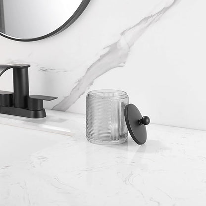Glass Jar with Metal Lid for Bathroom Organization, Clear Apothecary Jar for Cotton Balls, Q Tips, and Small Accessories, Stylish Bathroom Storage Container Grey, Black
