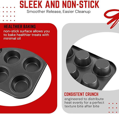 Flexzion Muffin Tray Cupcake Baking Pan 2 Pack, 12-Cup Nonstick Carbon Steel Muffin Tins Non-Stick Cupcake Tin Bakeware Accessories for Baking Cupcakes Muffin Brownies Snacks, Easy Clean, Fridge Safe