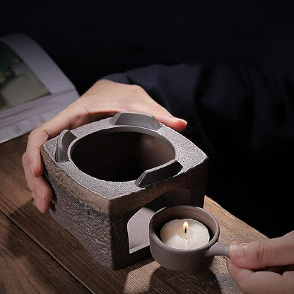 Teapot Warmer Matte Classic Retro Ceramic Universal Tea Warmer Stand Set with Candle Holder Japanese Style for Warming Tea, Coffee and Milk etc.